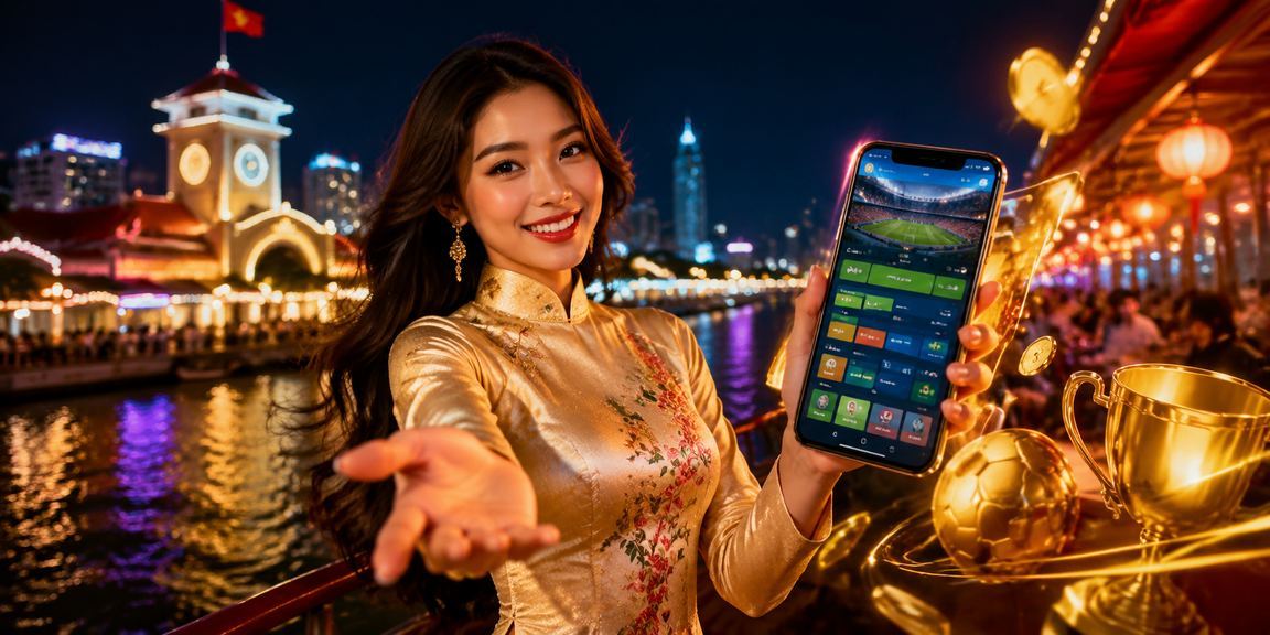 Người chơi nữ tại TP. Hồ Chí Minh mặc áo dài sử dụng điện thoại truy cập casino và xem giải thưởng